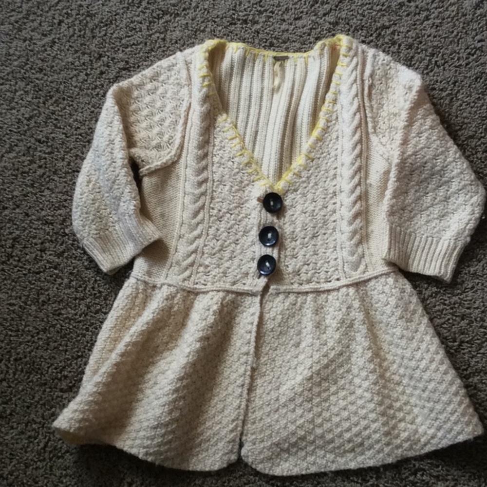 Free People cream sweater with yellow stitching!